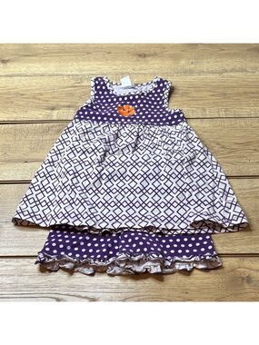 Purple and White Kids Matching Set with Clemson Tiger Paw on the Front Size 6
